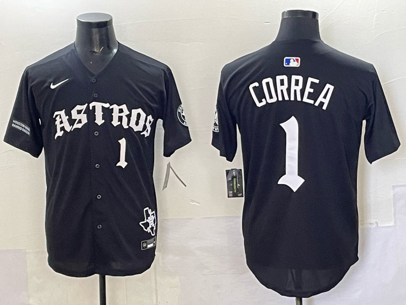 Men 2025 Houston Astros #1 Correa black  Game Nike MLB Jersey style 0013->houston astros->MLB Jersey
